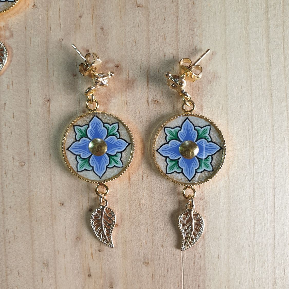 Springtime pink or blue flower dangling earrings