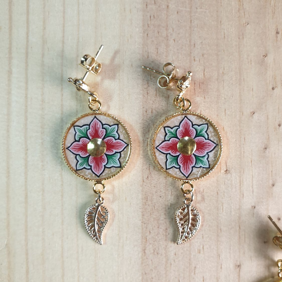 Springtime pink or blue flower dangling earrings