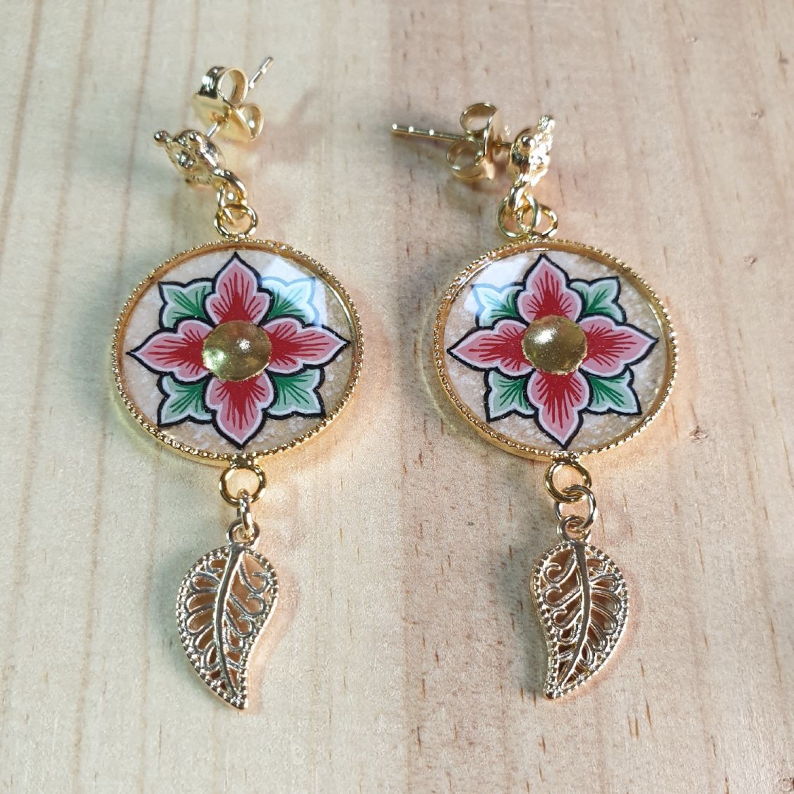 Springtime pink or blue flower dangling earrings