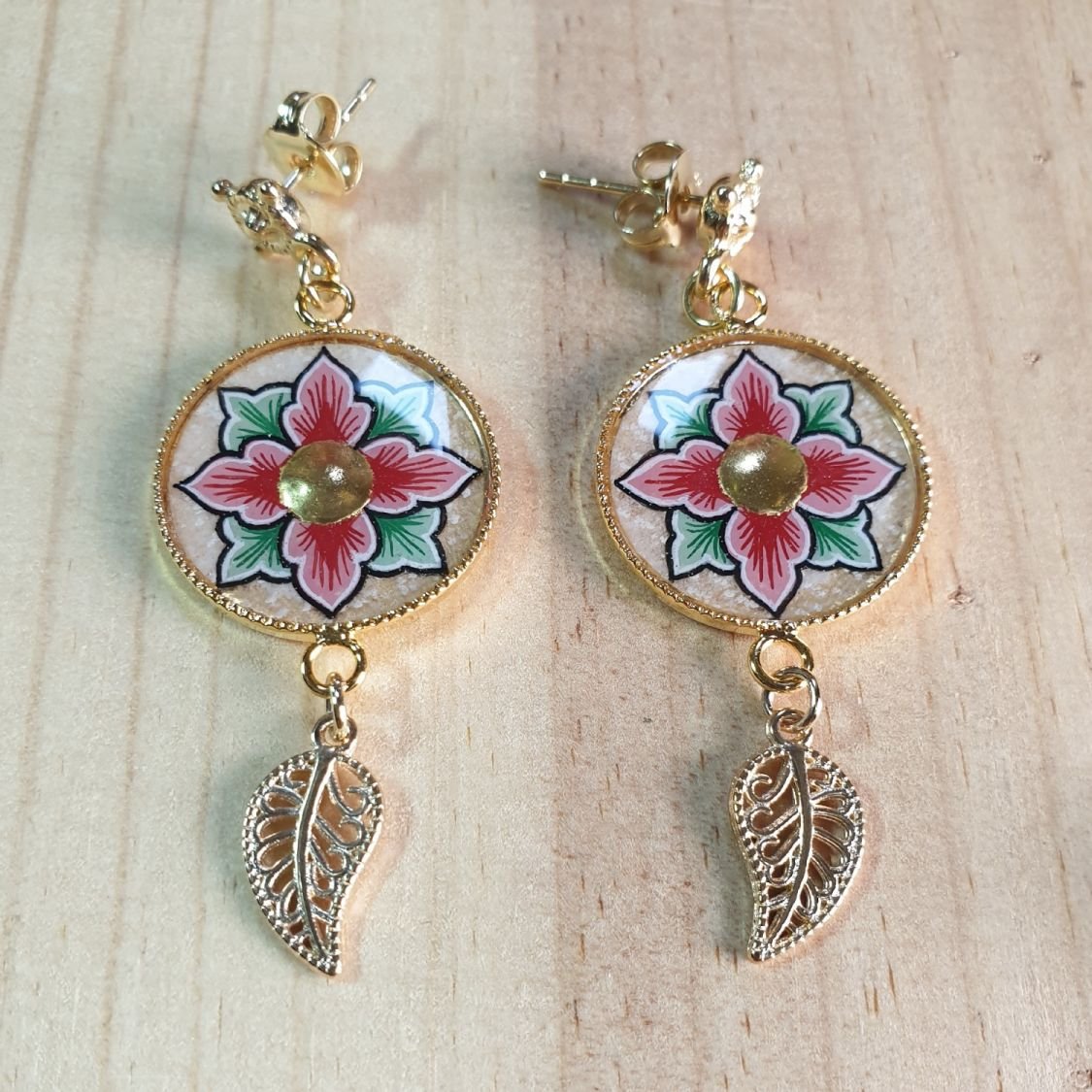 Springtime pink or blue flower dangling earrings