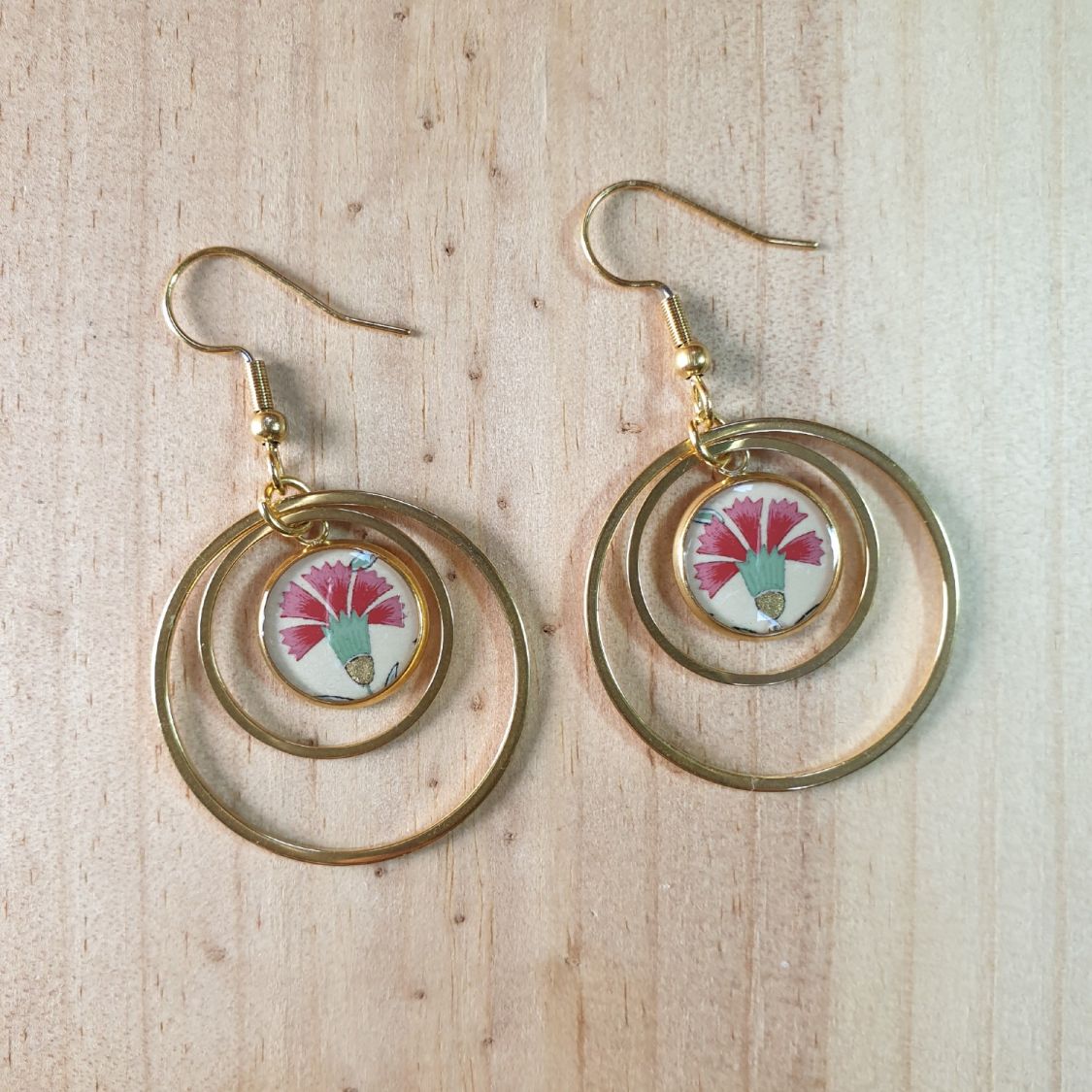 Red carnation pendant earrings