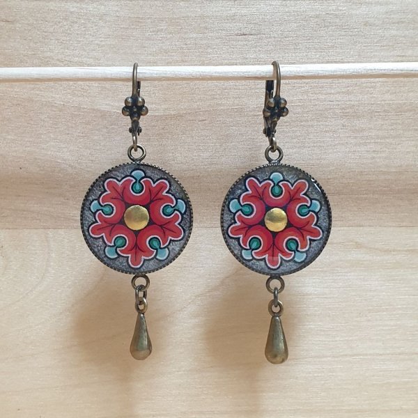 Romanesque flower pendant earrings