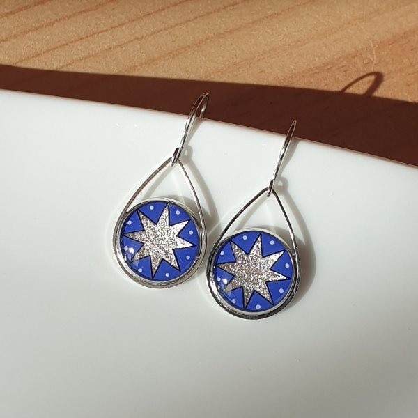 Boucles d'oreille enluminure &eacute;toile d'argent