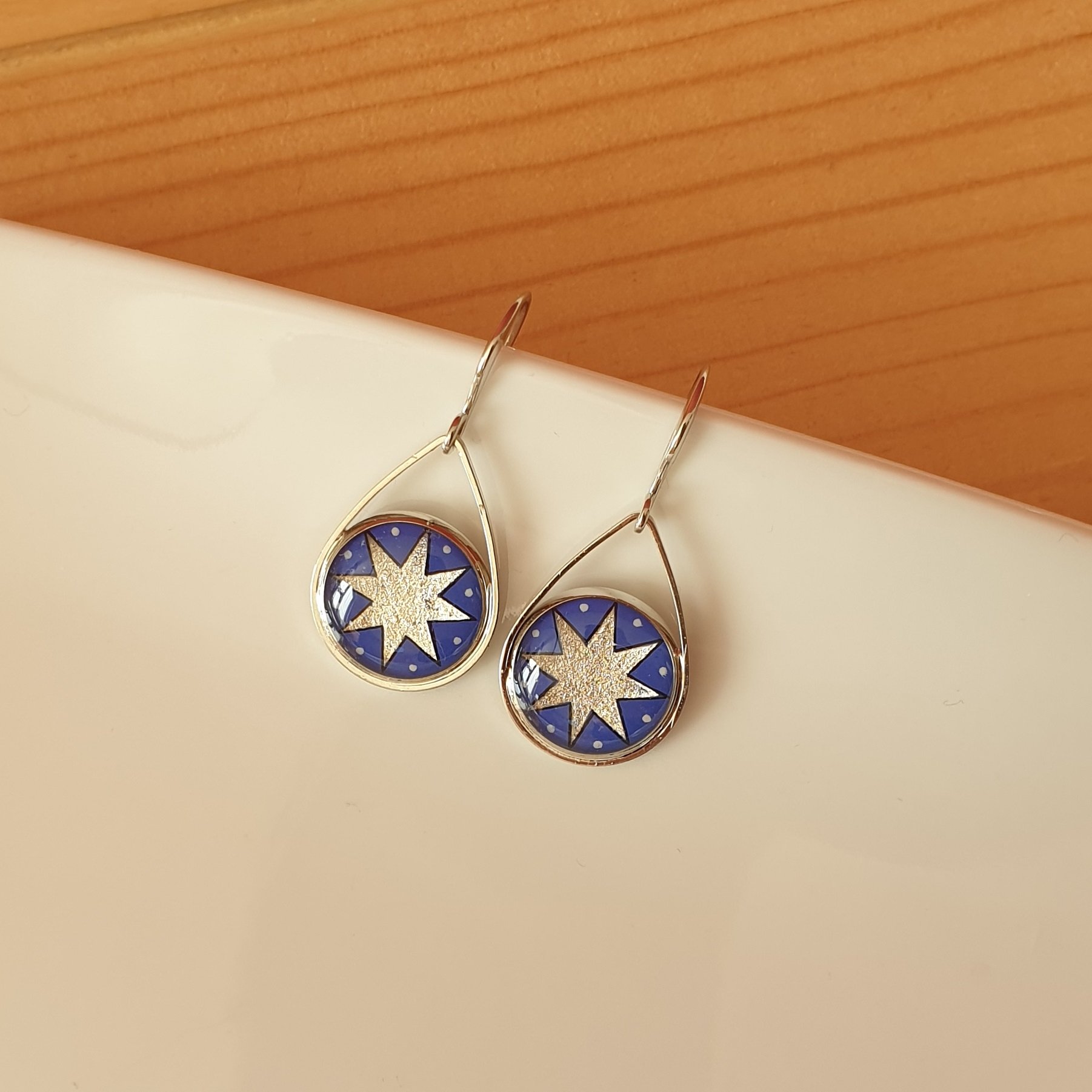 Boucles d'oreille enluminure &eacute;toile d'argent