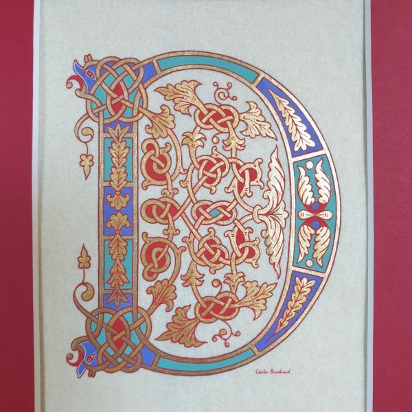 Lettre D enlumin&eacute;e style carolingien