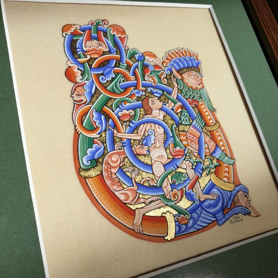 Illuminated roman style letter U framed