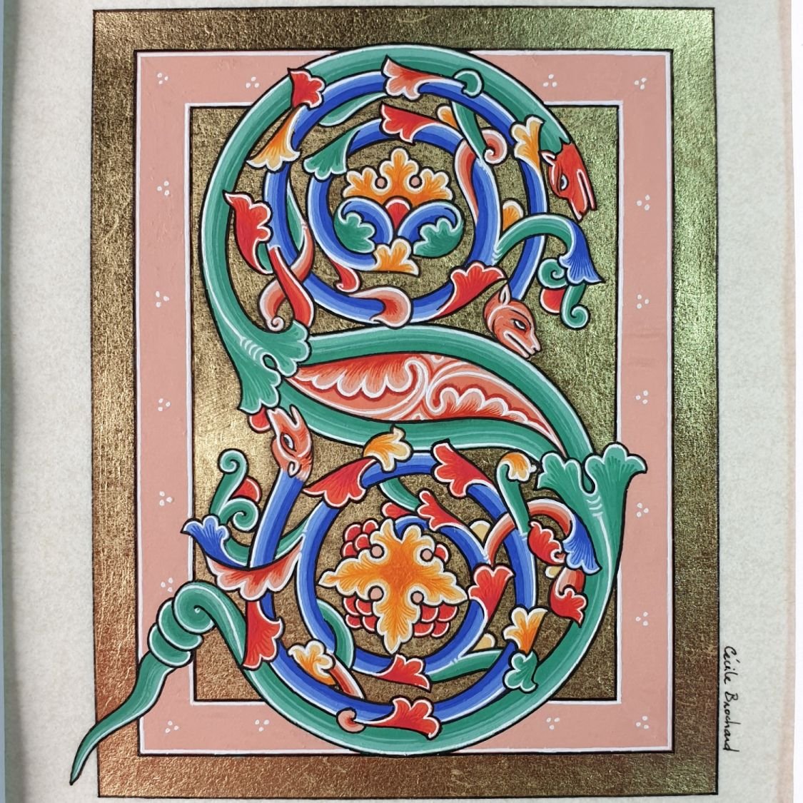 Illuminated letter S in Romanesque style