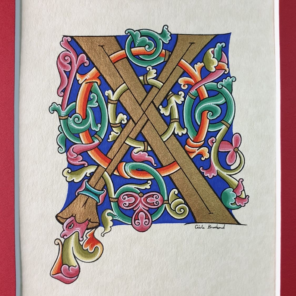 Romanesque illuminated letter X