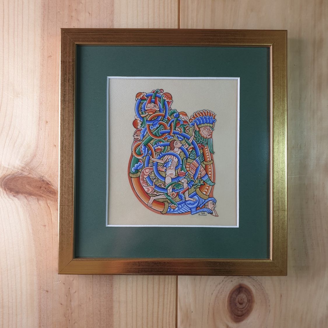 Illuminated roman style letter U framed