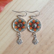 Springtime orange/gold flower dangling earrings