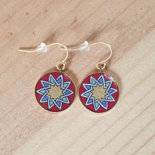 Gold/red/blue/green rosette earrings