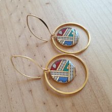 Gold/red/blue/green dangling earrings