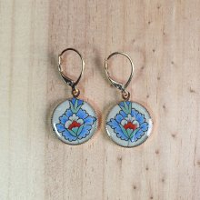 Blue oriental flower earrings