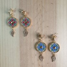 Springtime pink or blue flower dangling earrings